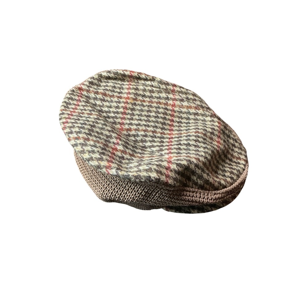 Edinburgh Woollen Mill Pure New Wool Flat Cap Houndstooth Plaid Made in UK Brown